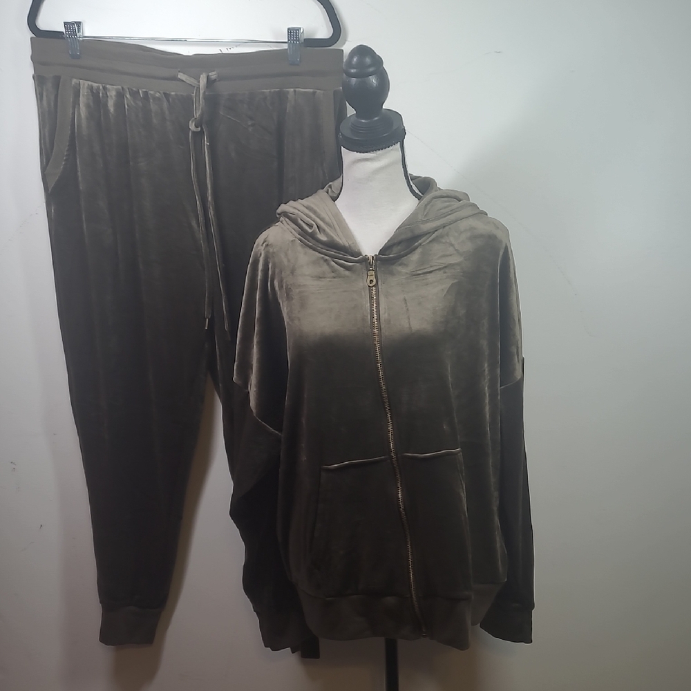 Felina Olive Green Velour Pantsuit